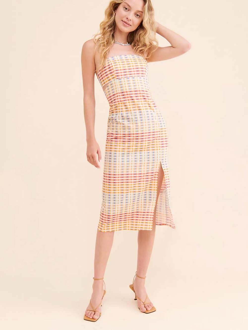 Another Girl Plaid Cutout Midi Dress by Free People
